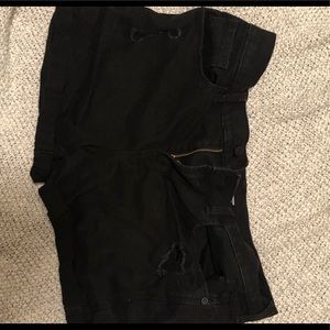 Black ripped denim shorts